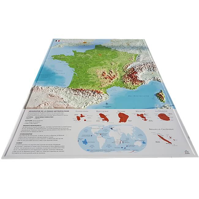 3D MAP - RELIEF FRANCE PHYSIQUE 88X61  1 2 000 000