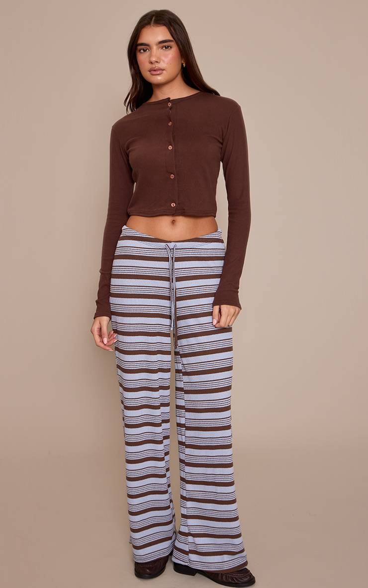 Bleu Pantalon Large À Cordon De Serrage À Rayures Texturées