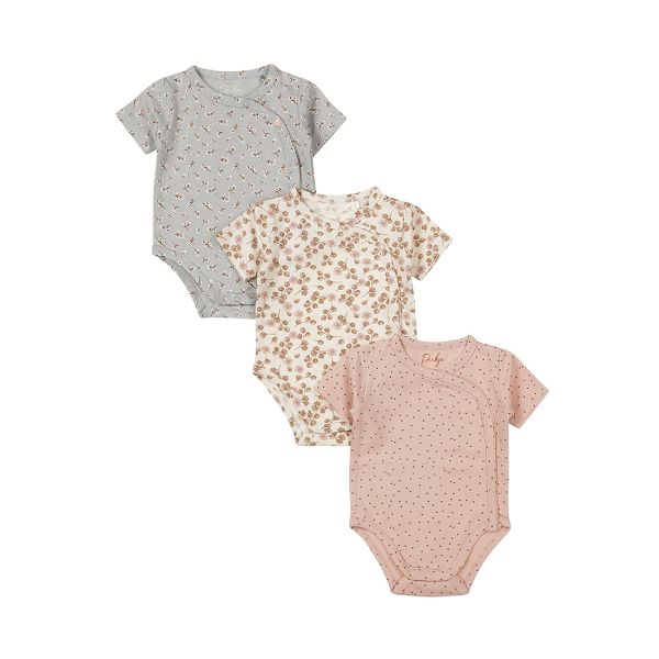 Dirkje Romper Korte Mouw Multi Colour Pink 3-Pack 62\/68