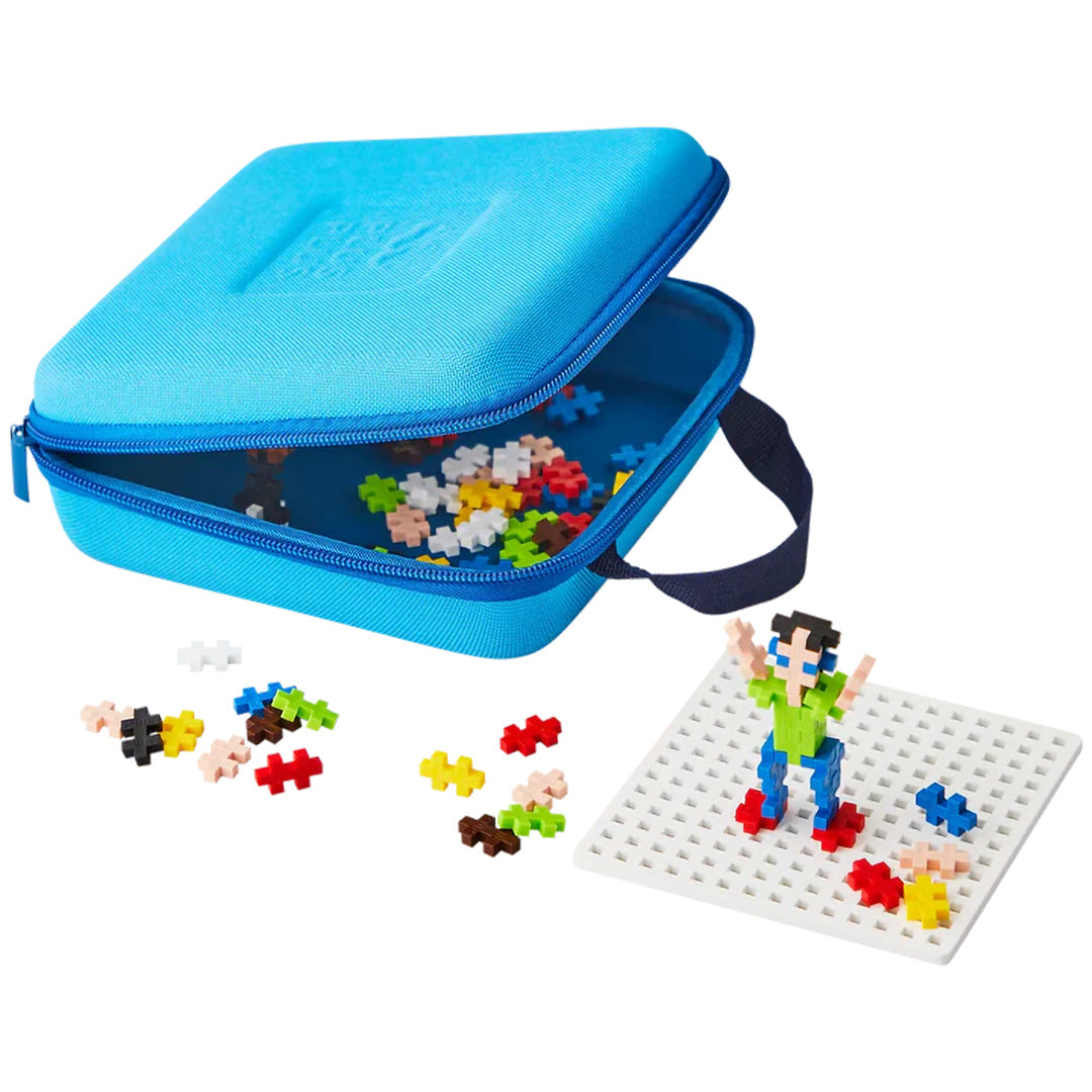 plus-plus bouwstenen in reiskoffer - blauw - 100st