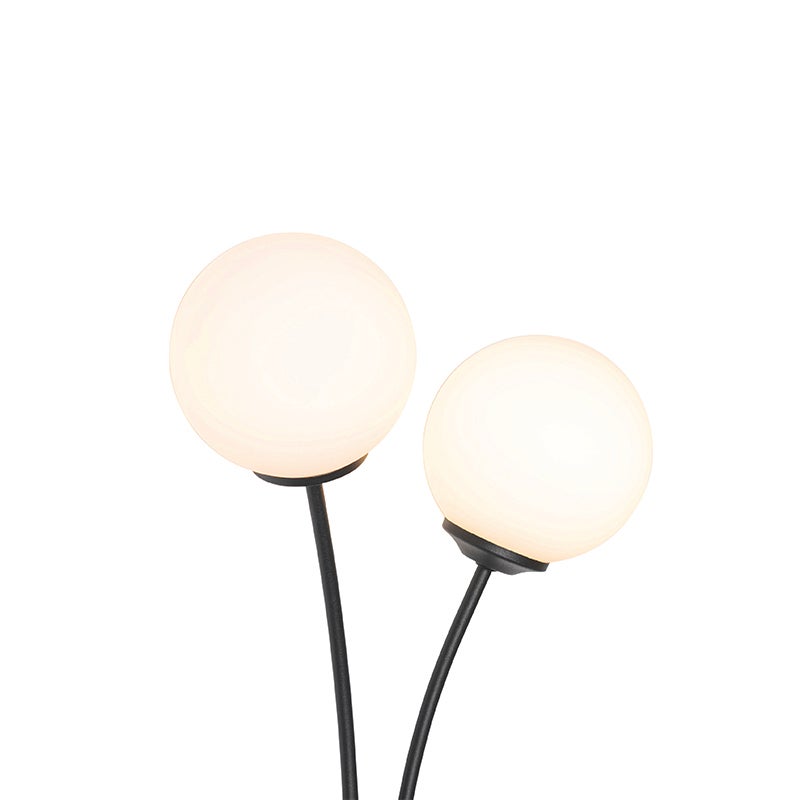 Moderne wandlamp, zwart met opaalglas, 2-lichts - Athene
