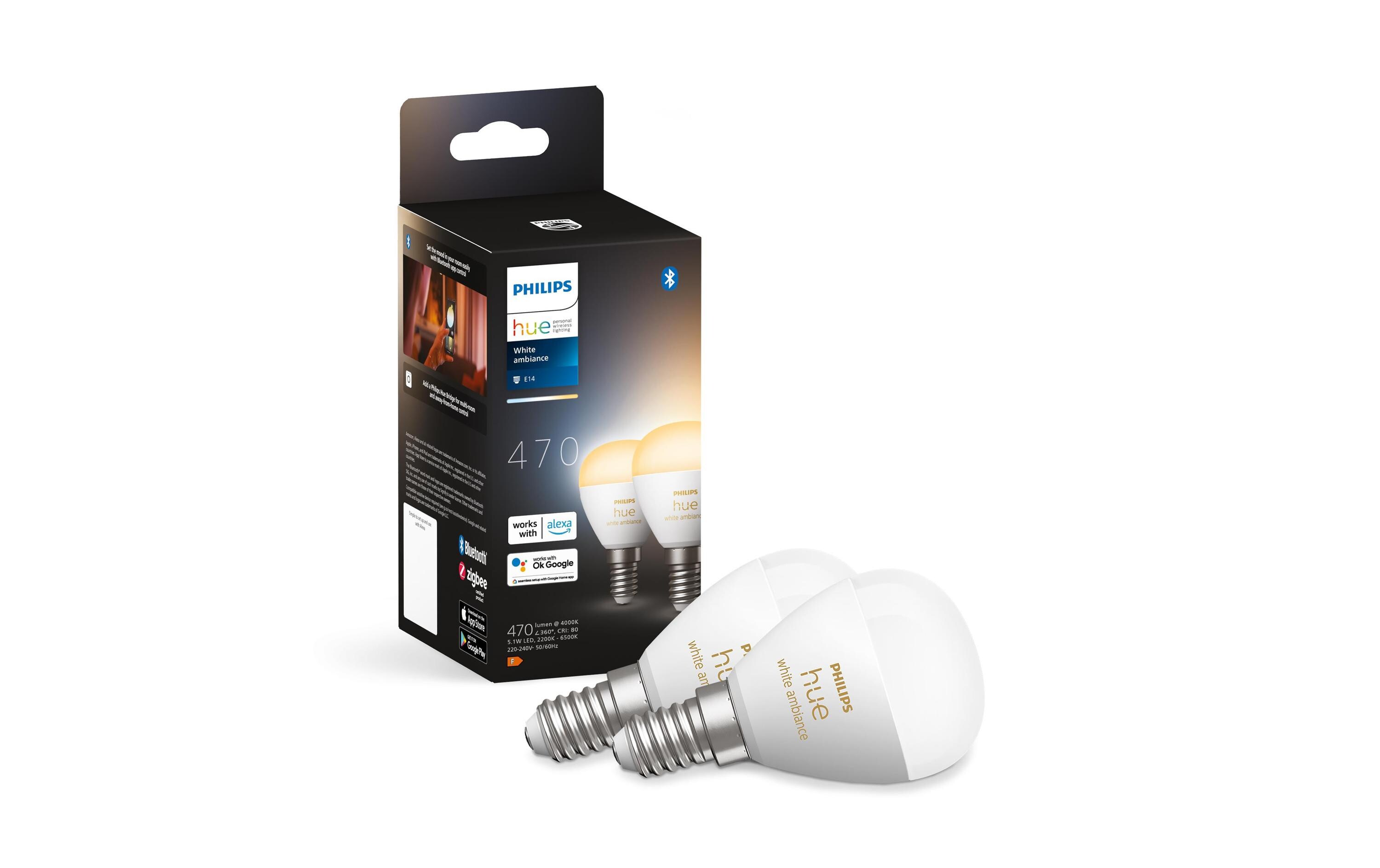 White Ambiance E14 Luster Tropfen 2er Set 2 x 470 lmSmartes Hue E14-Leuchtmittel