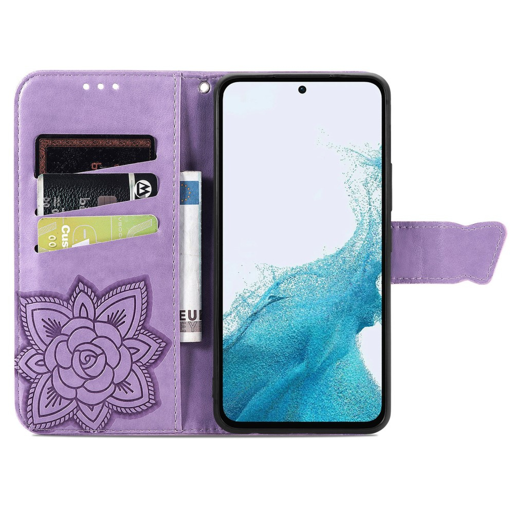 Samsung Galaxy A56 Leder Tasche Flip Cover Schmetterlinge Imprint - Lila