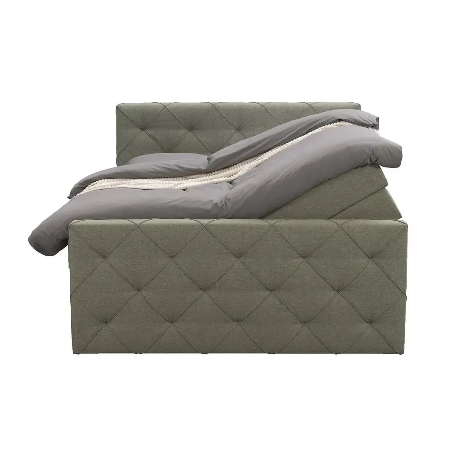 Boxspring met opbergruimte en voetbord Liv geruit - groen - 180x200cm