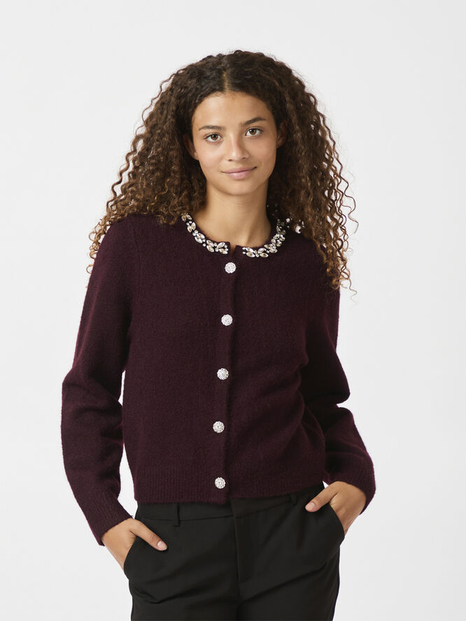 Neo Noir Marie Stone Knit Cardigan Wine