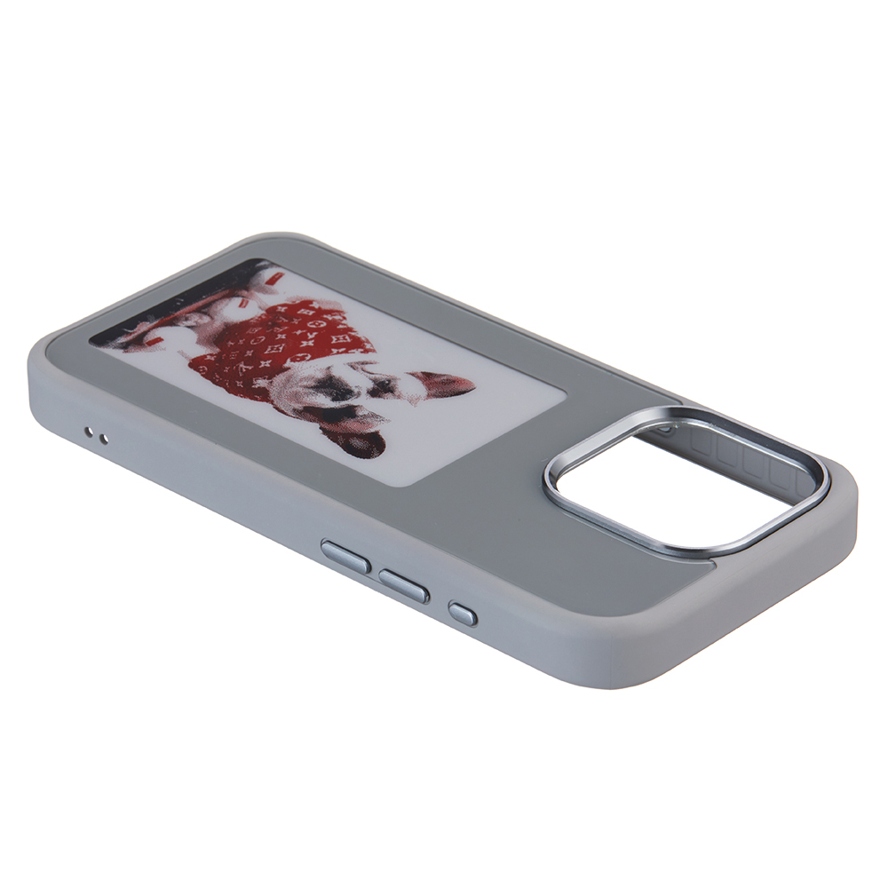 iPhone 15 Pro Hybrid Hülle TPU Bumper mit Acryl Rückseite   E-Ink Display - Grau