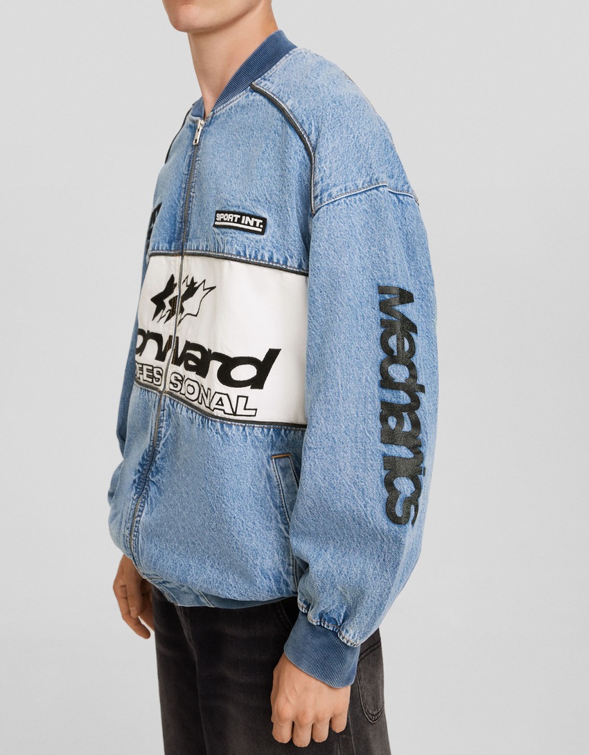 Jaqueta bomber de corrida em jeans
