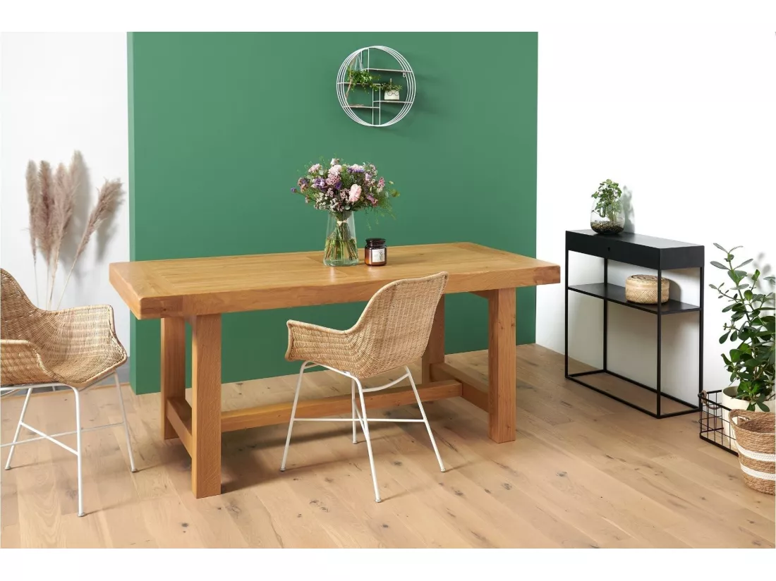 Table de ferme en chêne clair massif + 2 allonges L220/320 - LA BRESSE