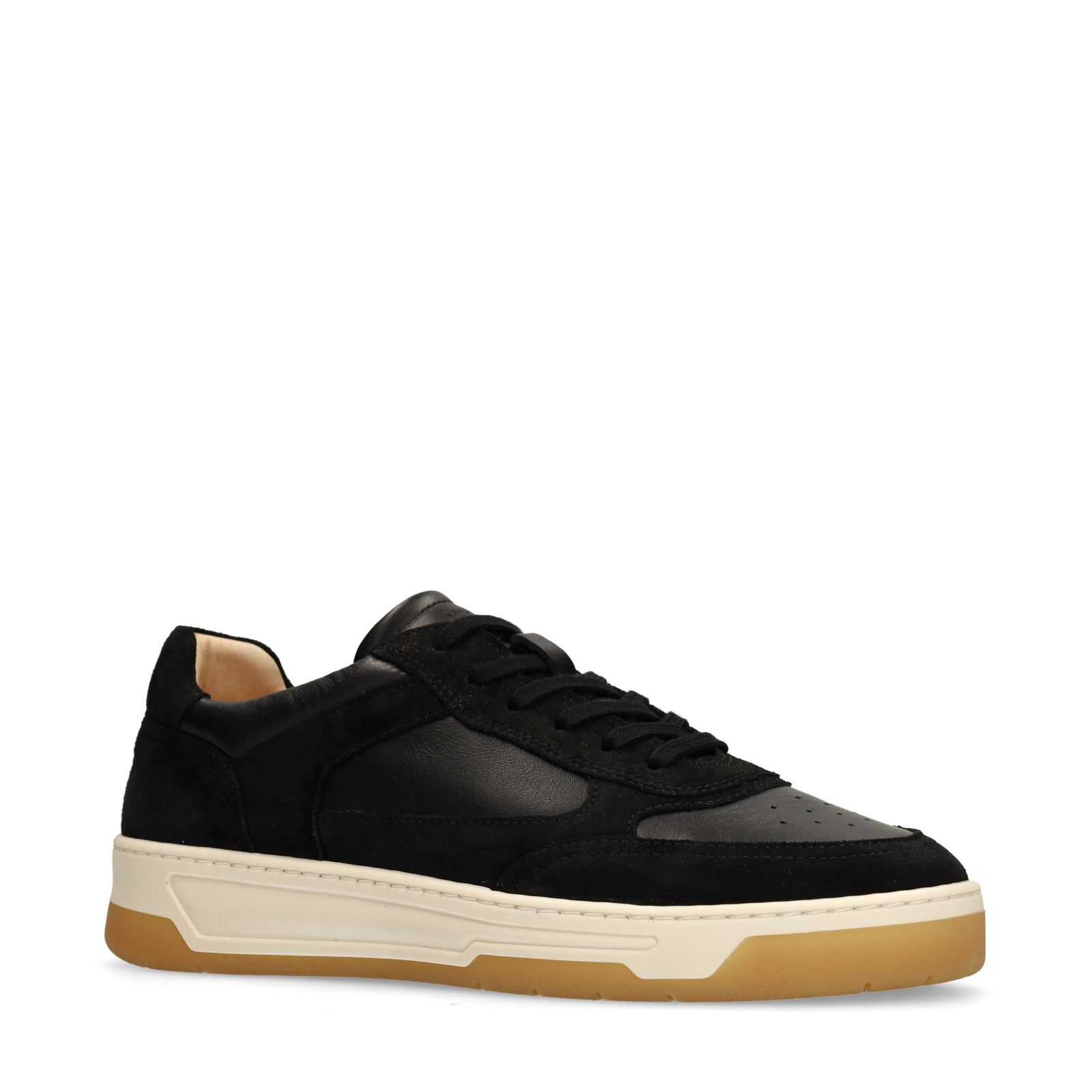 Zwarte leren sneakers met suède details