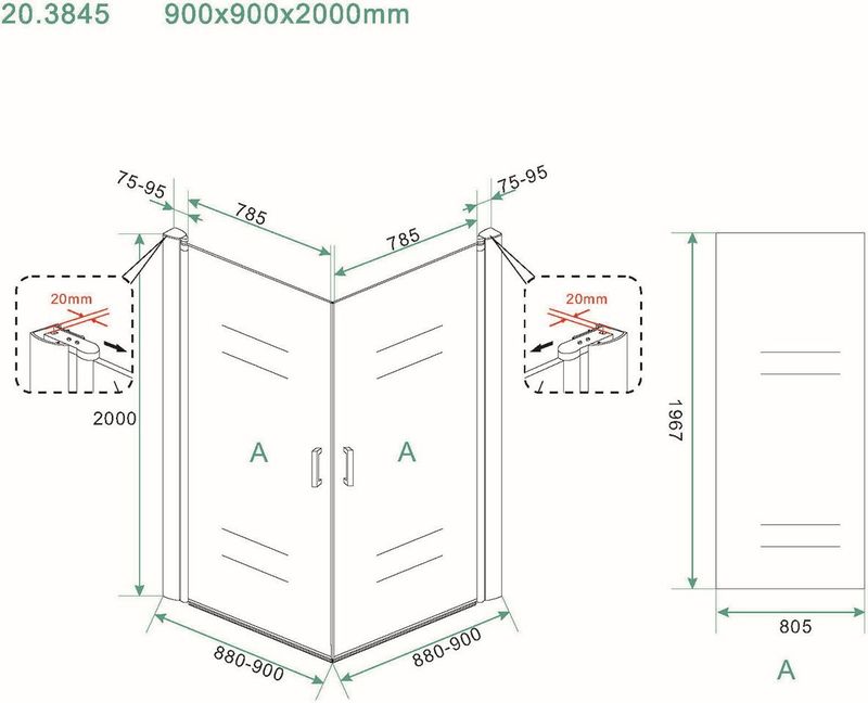BWS - Nano Douchecabine - Dubbele Swingdeur - 90x90cm - 8mm Glas