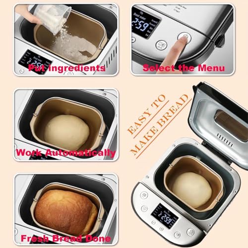 WaaYb Machine à Pain, Fabricants de Pains entièrement automatiques, Acier Incomparable 304, 15 menus prédéfinis et minuterie 15H et 1h Keep au Chaud, gâteau de yogourt à Pain de Pain de Pain de Pain : Cuisine et Maison