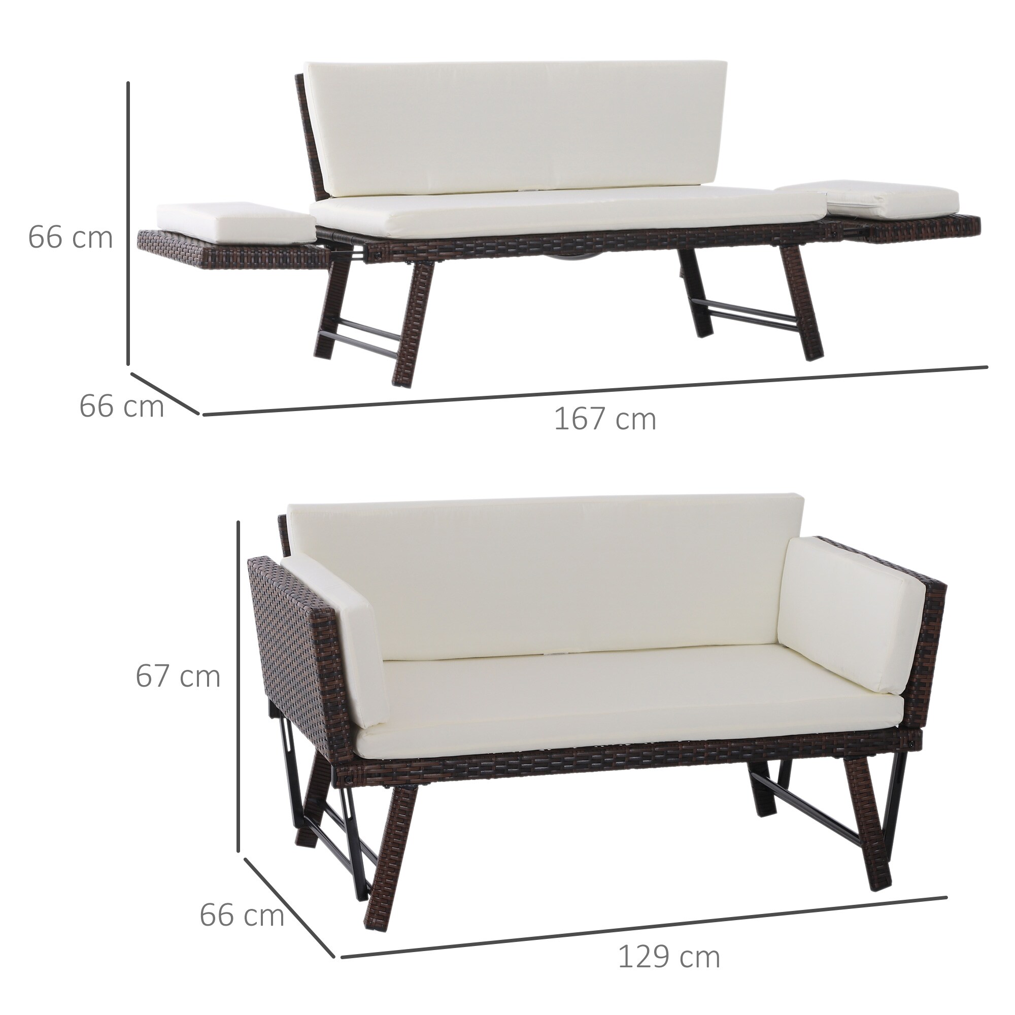 Outsunny Gartensofa mit klappbaren Armlehnen 129 x 66 x 67 cm (LxBxH)