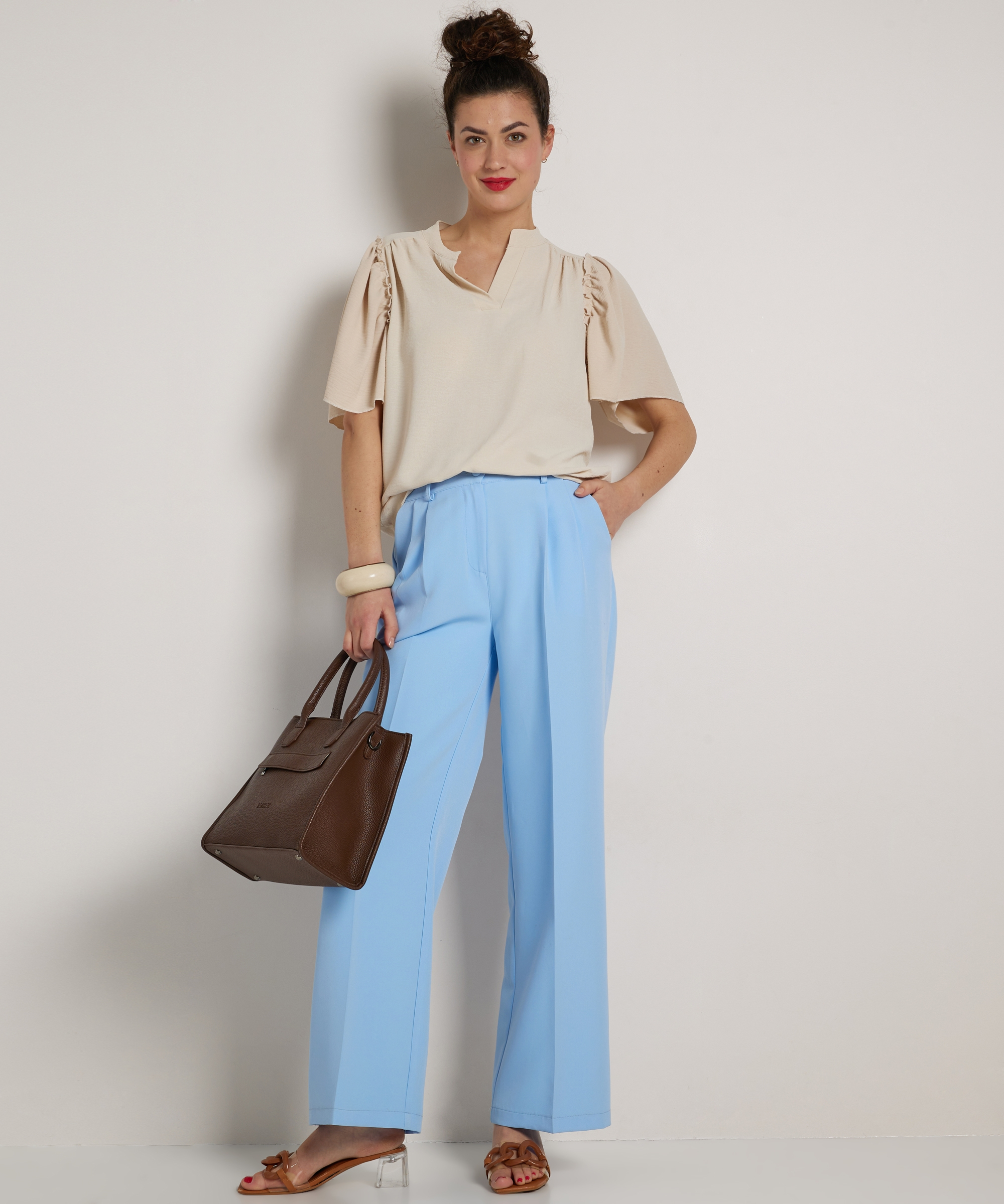 wide fit broek met persvouw
