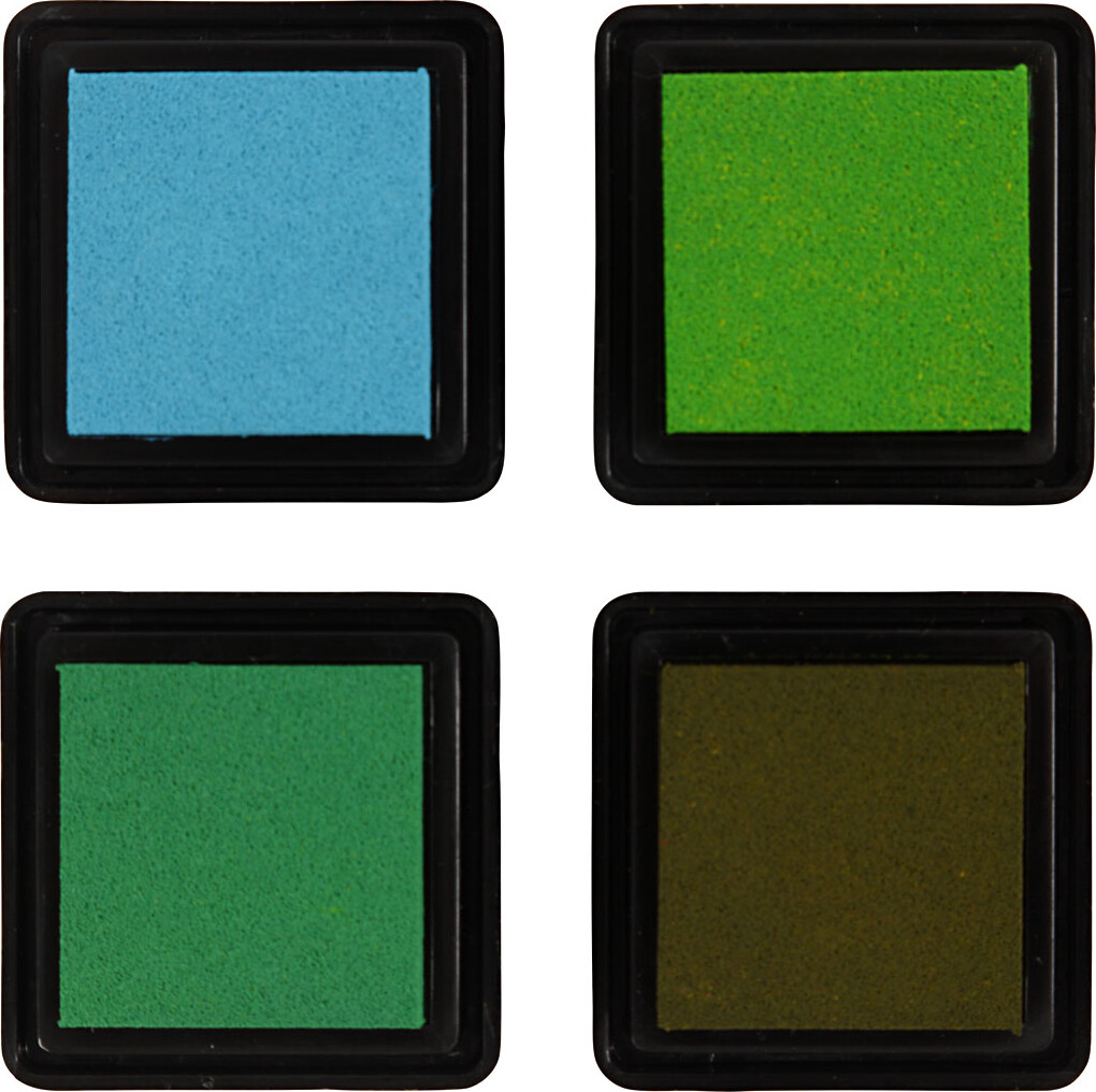 Stempelpude - H 2 CM - Str. 3,5X3,5 CM - Grøn - Lys Grøn - Oliven - Aqua - 4 Stk