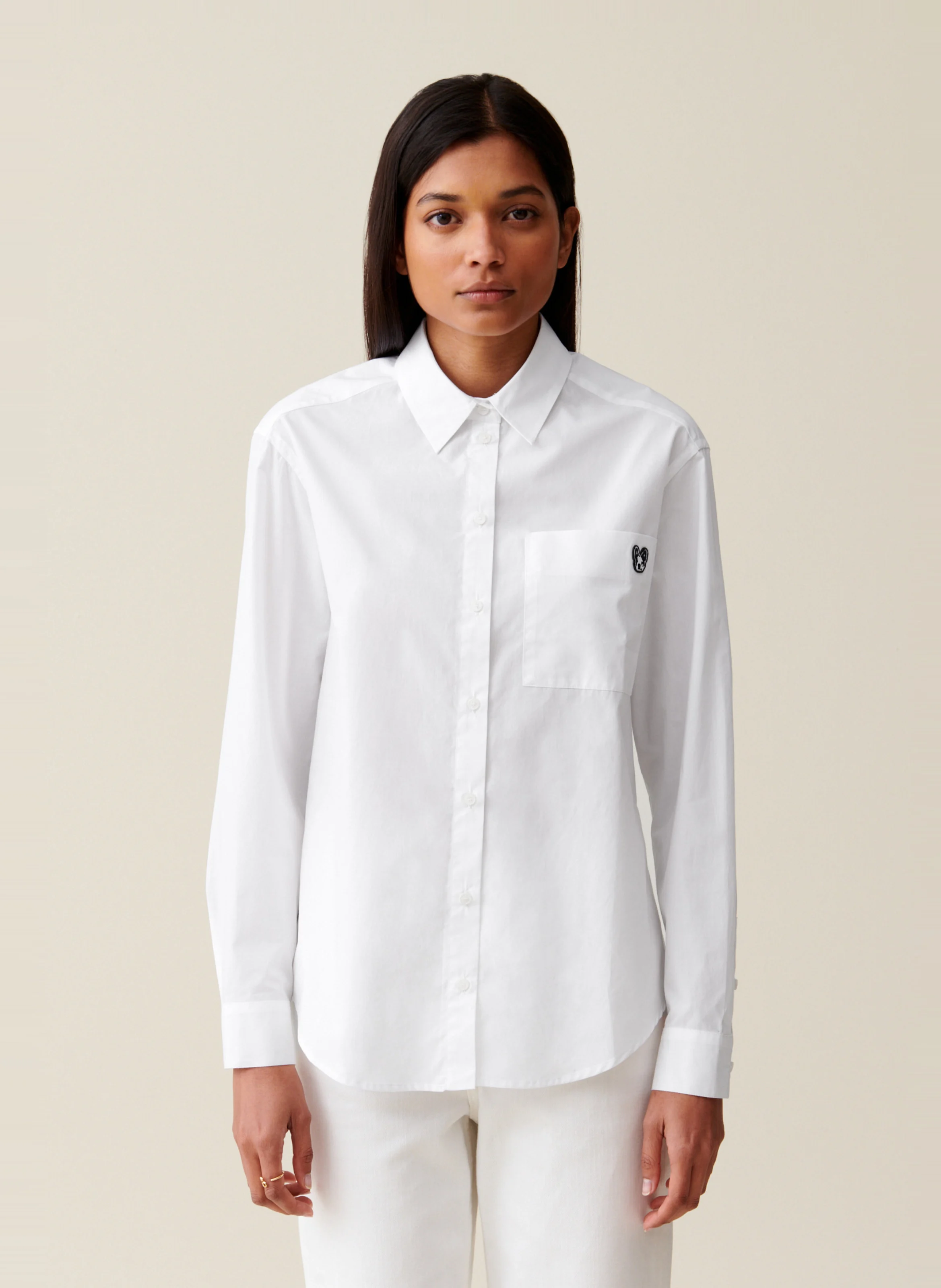 Chemise droite en denim brodé Jean Toto | Blanc