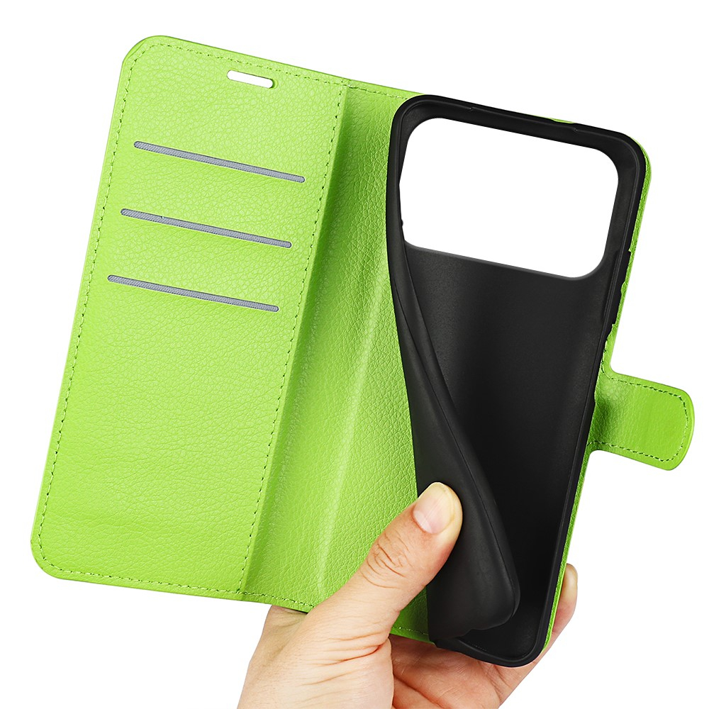 iPhone 17 Pro Max Leder Tasche Flip Cover Litchi Look - Grün
