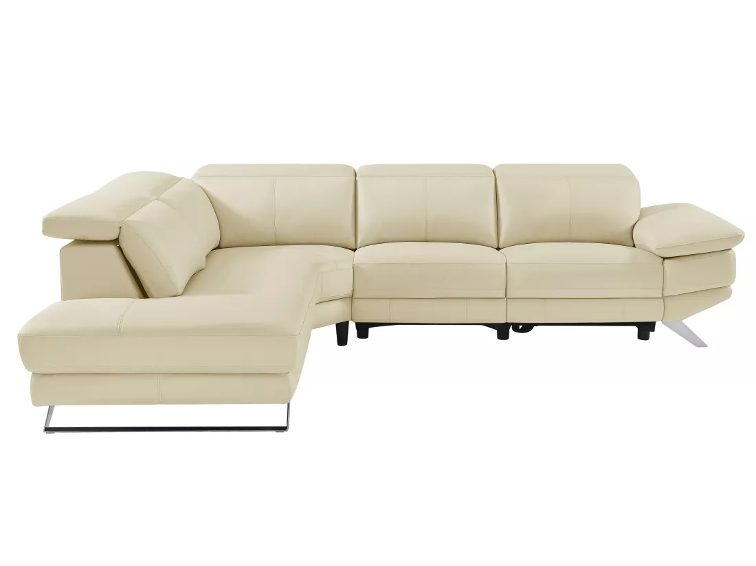 Canapé d'angle gauche relax électrique en cuir de vachette beige PUNO II