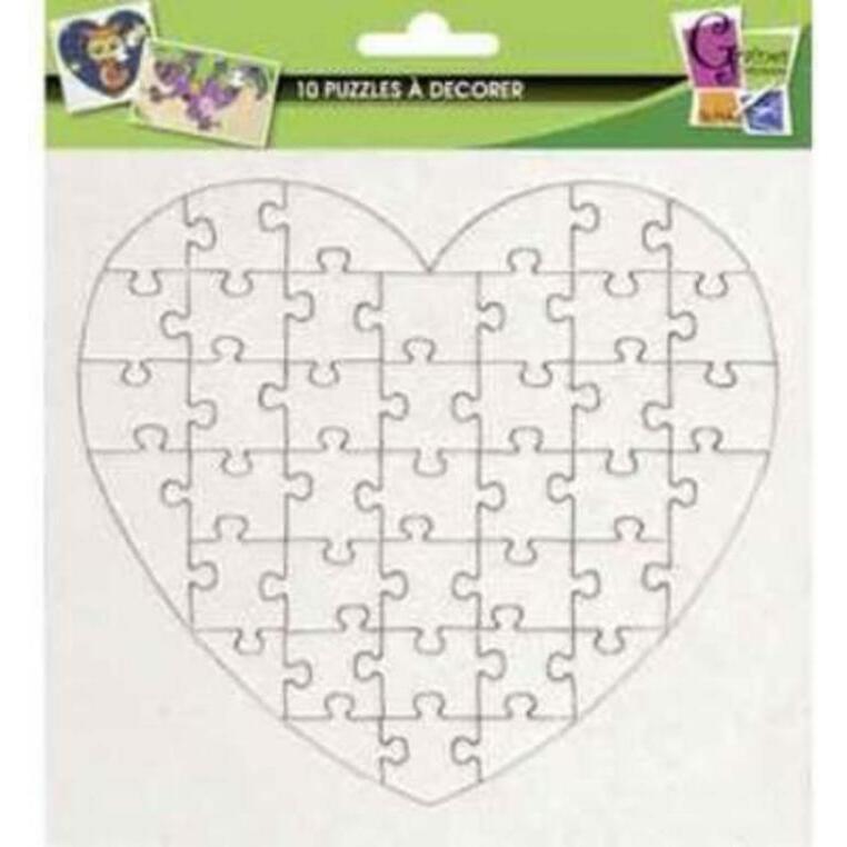 Lot mini puzzles graine creative a decorer de 40      pieces forme cîur carton      16x16cm 10 unites
