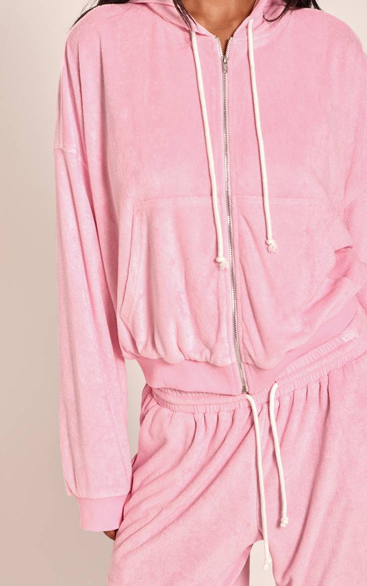 Rose Sweat À Casynthétiqueche Zippé En Tissu Éponge Avec Cordon De Serrage Contrasté