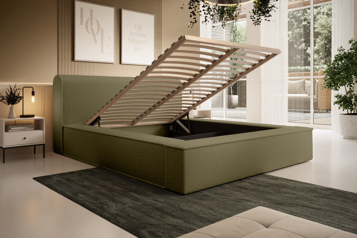 Trae Mobler Fatima 180 x 200 cm Gestoffeerd Bed Olijfgroen