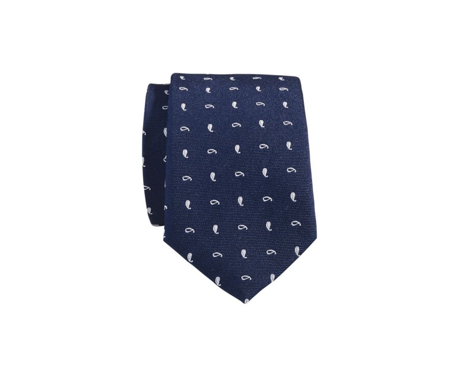 Cravate homme Soie Motif Palmette Marine et Écru
