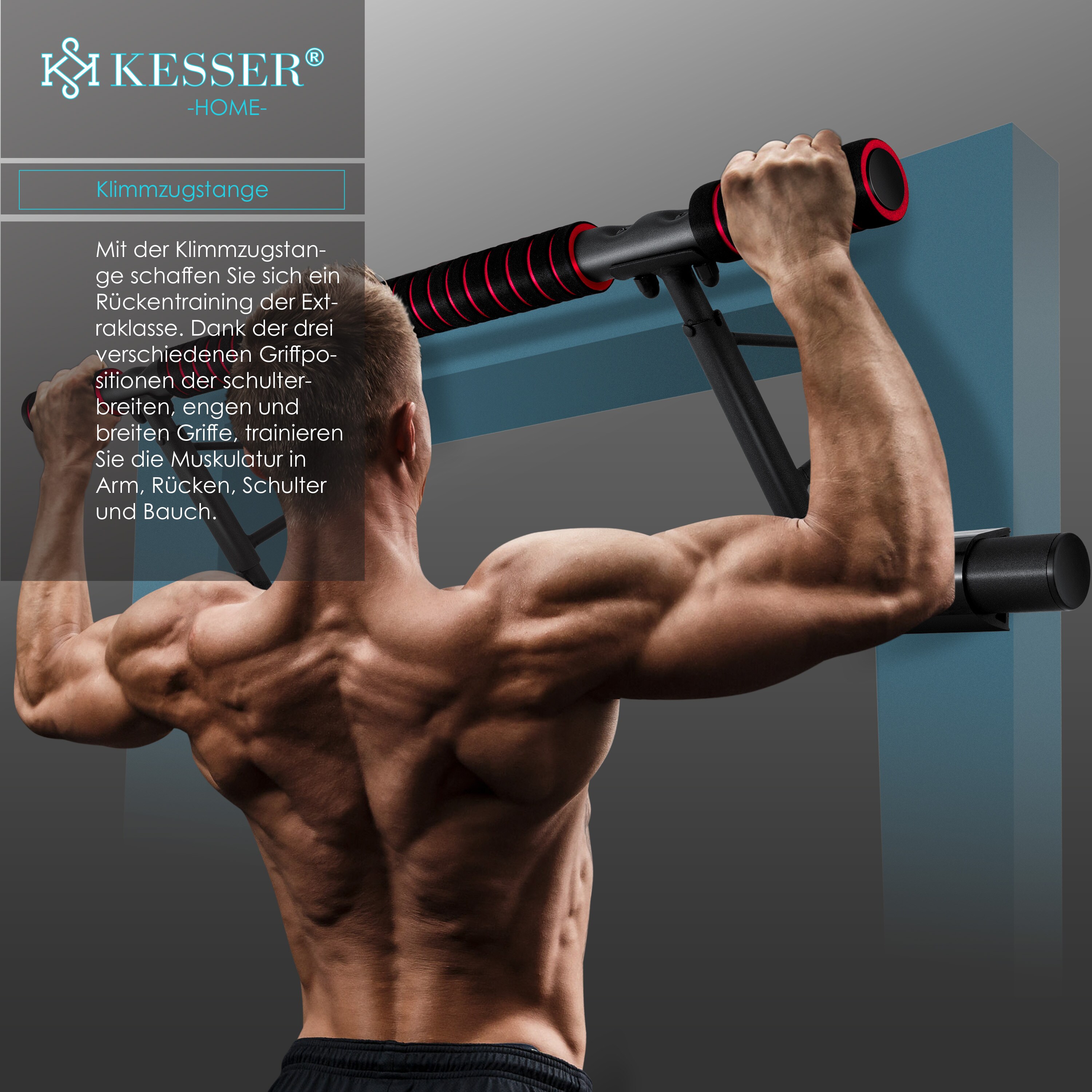 KESSER® 4in1 Premium Klimmzugstange inkl. DIP-Station & Power Ropes , klappbare Türreck, sichere Türrahmen einhängen, Montage zu Hause ohne Schrauben , Pull Up Bar