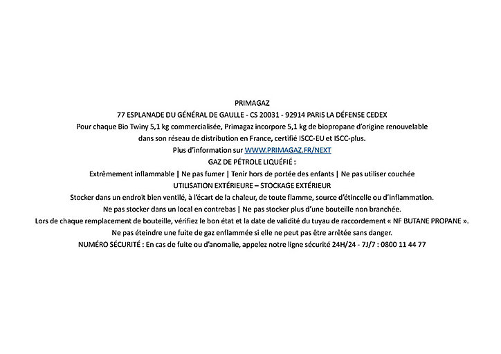Charge Bio Primagaz Twiny propane 5,1 kg 51% Biogaz