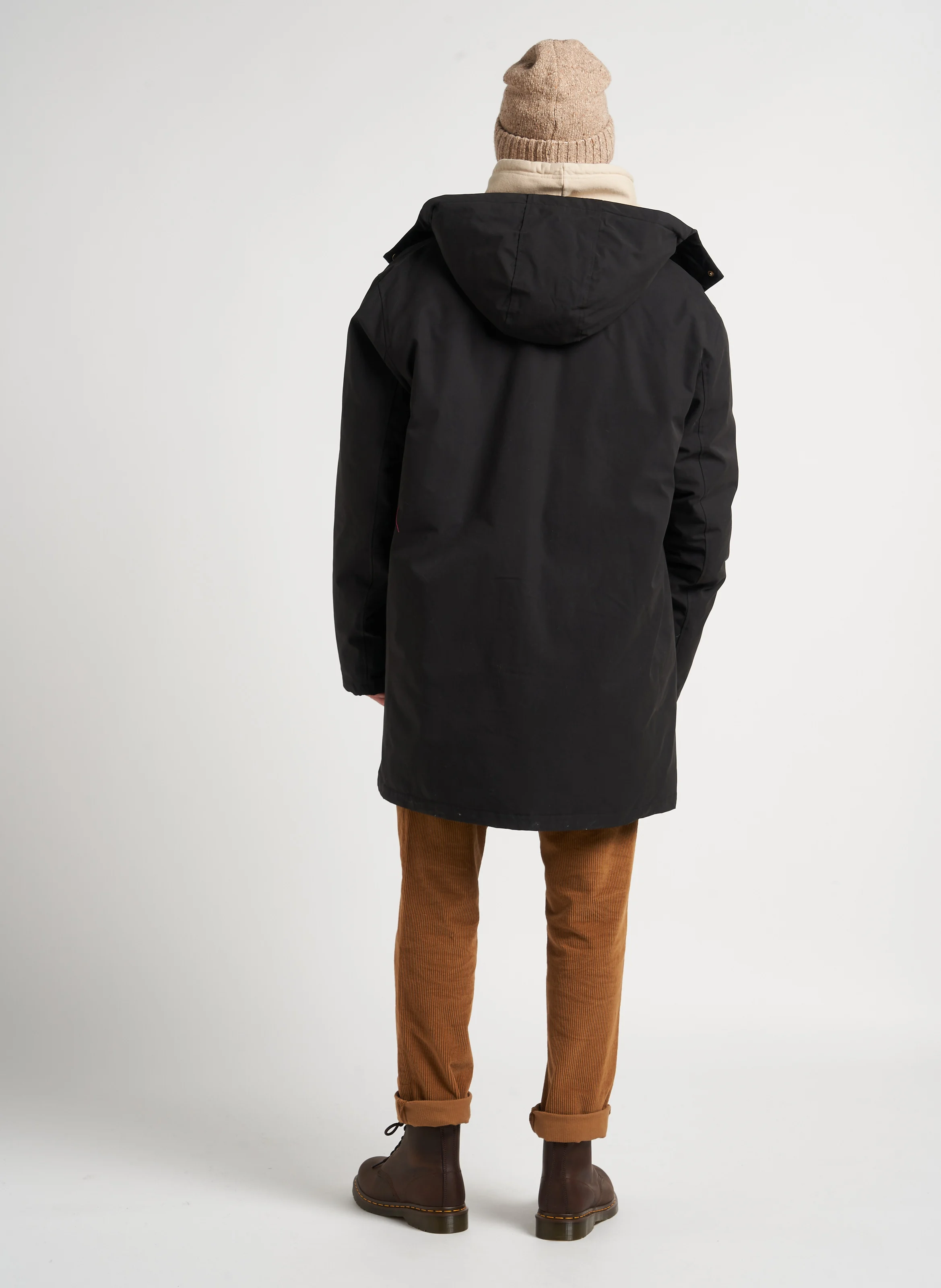 Veste col classique à capuche en coton mélangé| Noir