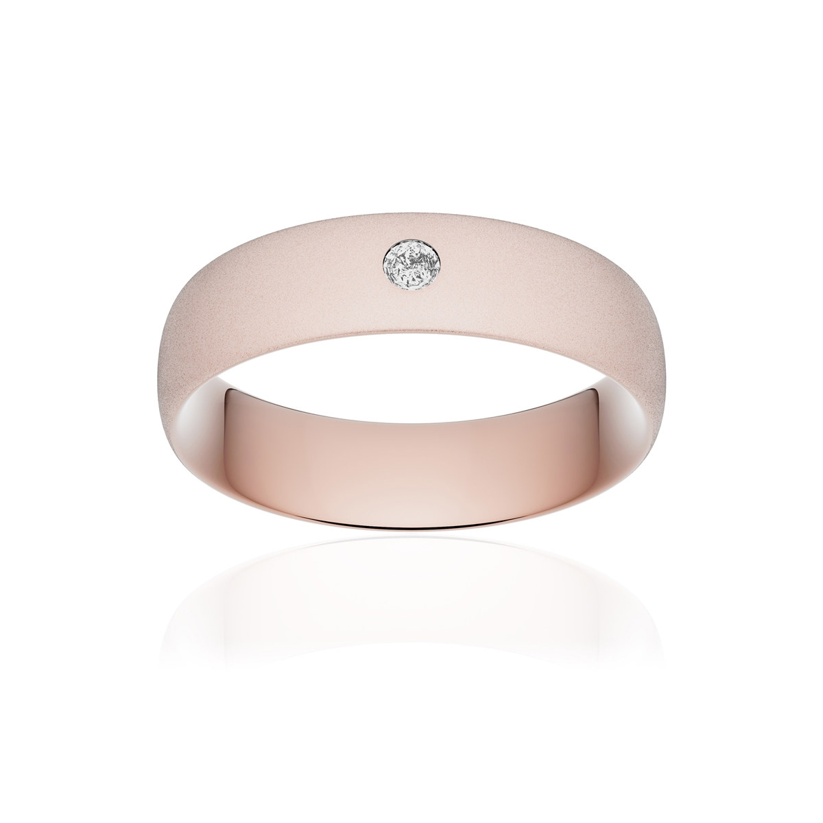 Alliance or 750 rose sablé demi-jonc confort 6mm diamant brillant