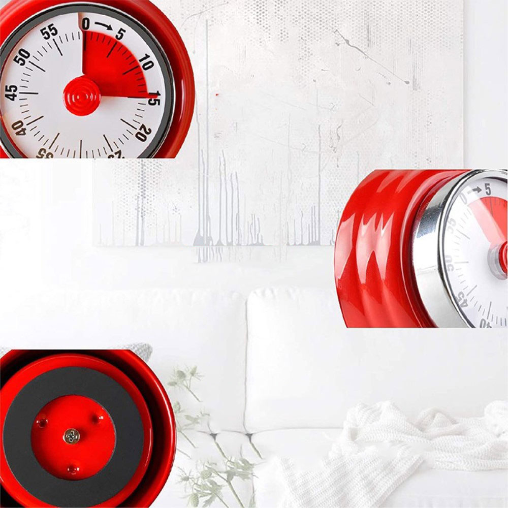 (Ø75mm) Magnetischer Küchenwecker Timer Analoge Eieruhr 60 Minuten mit Alarm - Rot