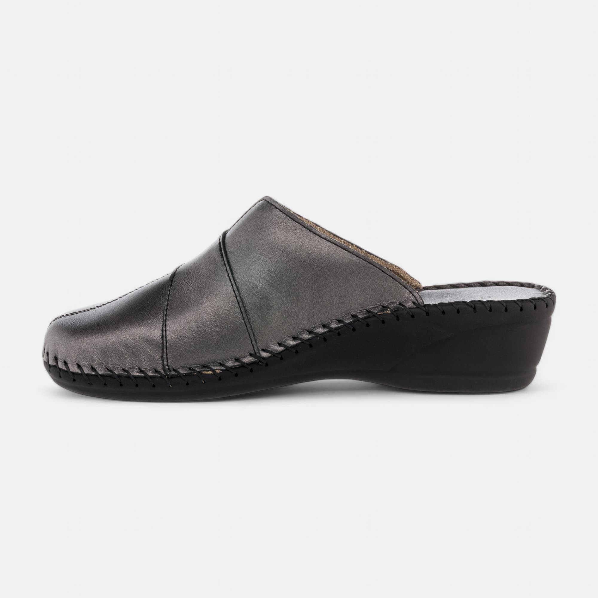 Pantoufles mules Femme en cuir gris