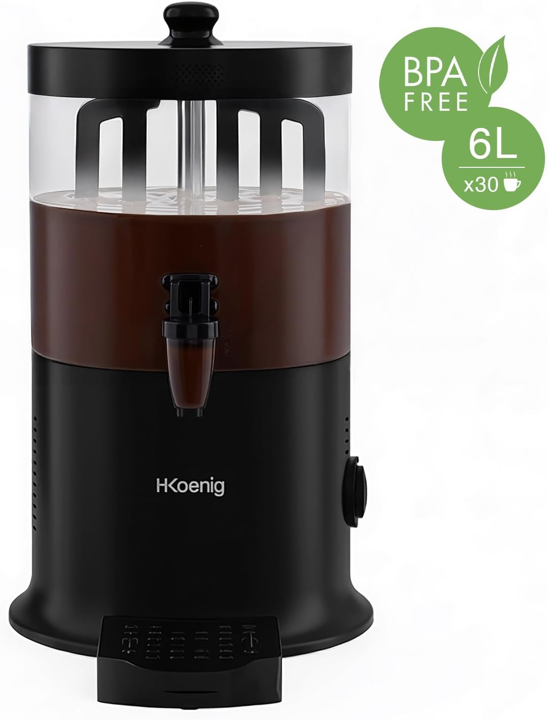 H.Koenig SHK900 Heißgetränke-Dispenser aus Edelstahl, 1200 W, 6-Liter abnehmbarer Tank, einstellbarer Thermostat, Warmhaltefunktion, Tropfstopp, spülmaschinengeeignet