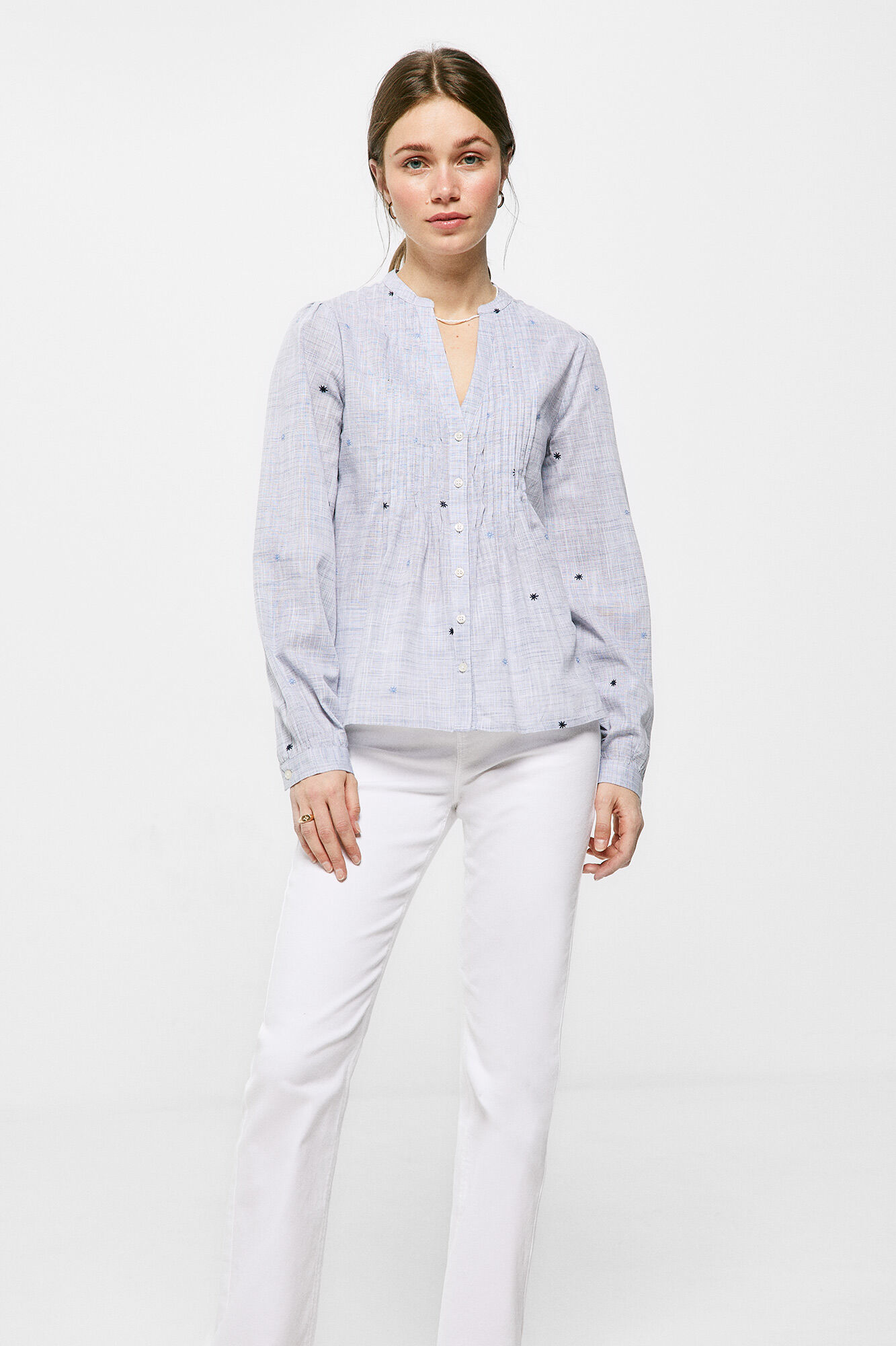 Blusa bordada com estrelas - Azul Médio