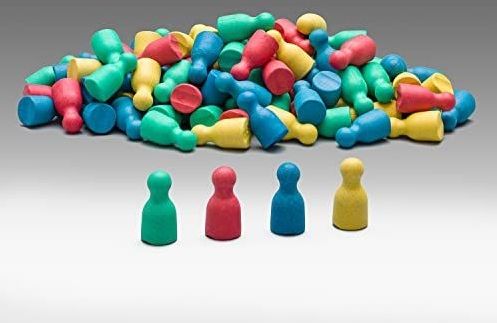 WISSNER - RE-Wood - Set van 100 Figuren - Rood, Groen, Blauw, Geel - Gemaakt van Gerecycled Materiaal