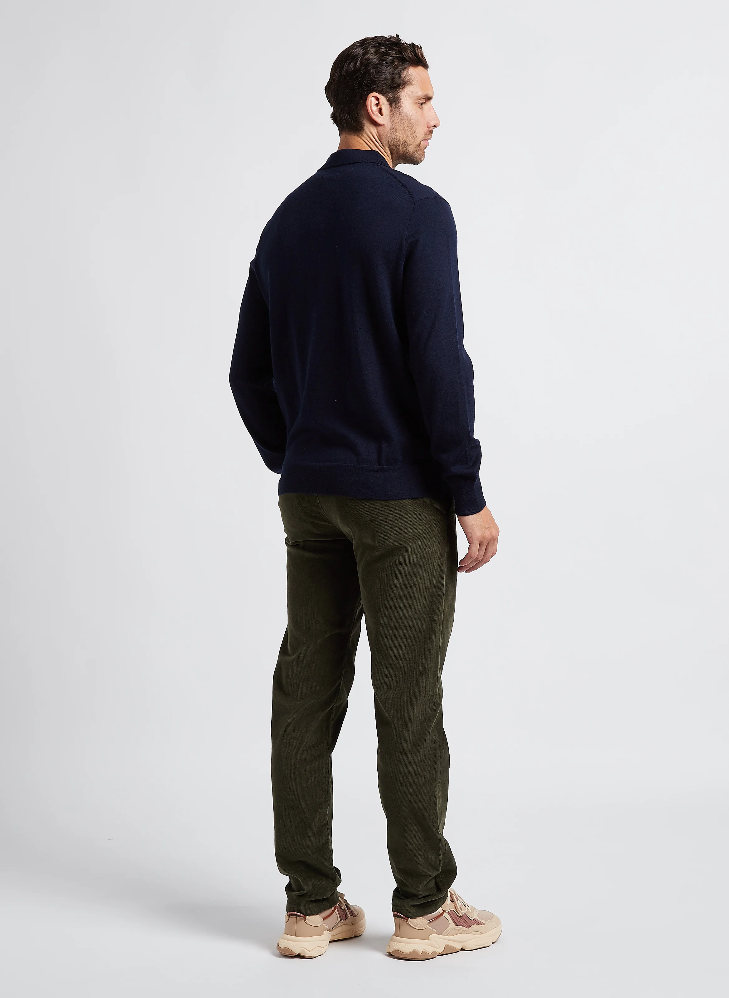 Pantalon droit en velours de coton bio mélangé | Vert