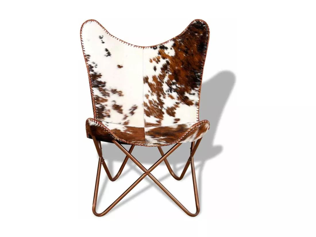Chaise papillon marron et blanc cuir de vache
