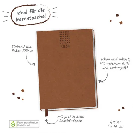 Trötsch Taschenkalender Soft Touch Braun, A7, 2024