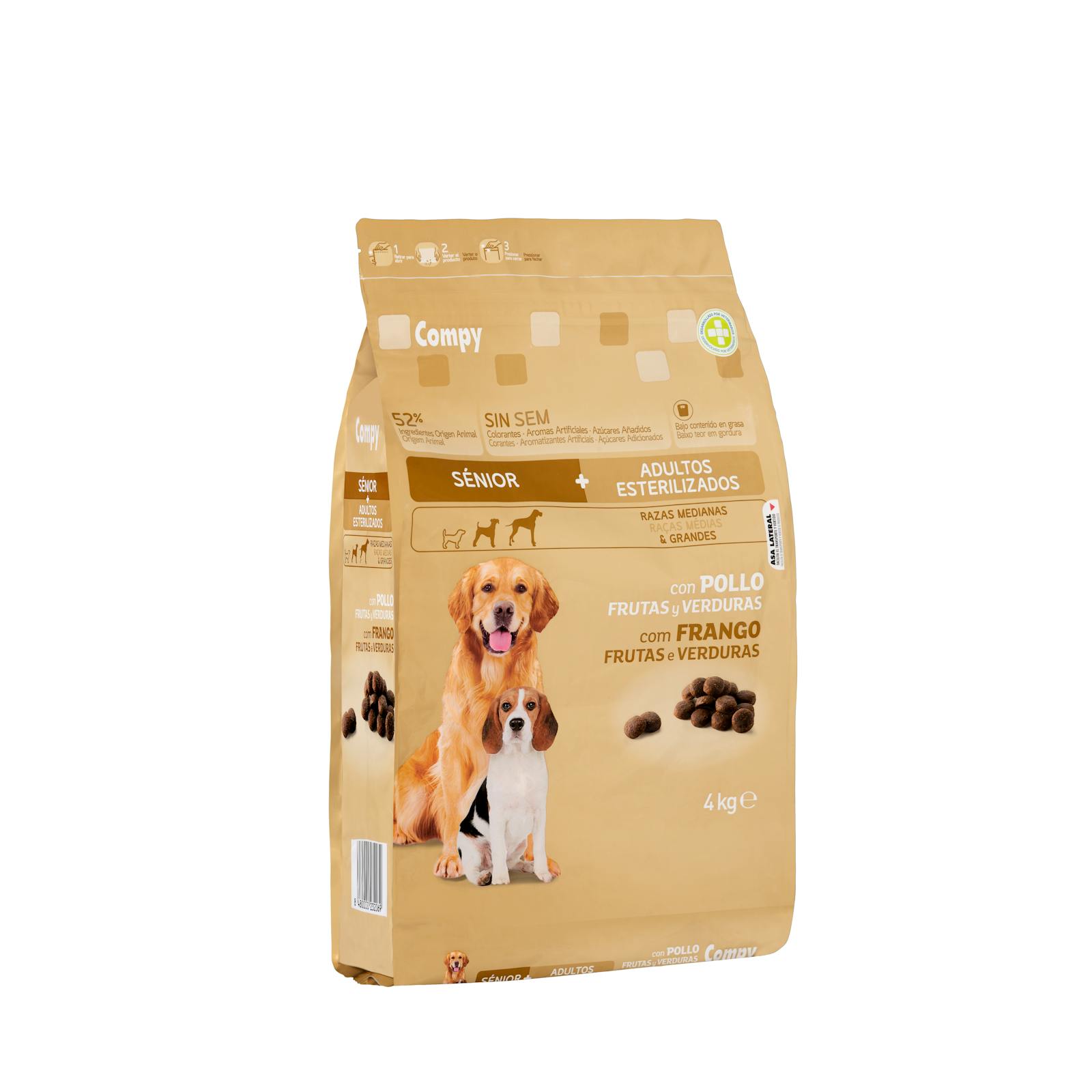 Nourriture Supreme Compy pour chiens seniors et adultes stérilisés avec poulet, fruits et légumes