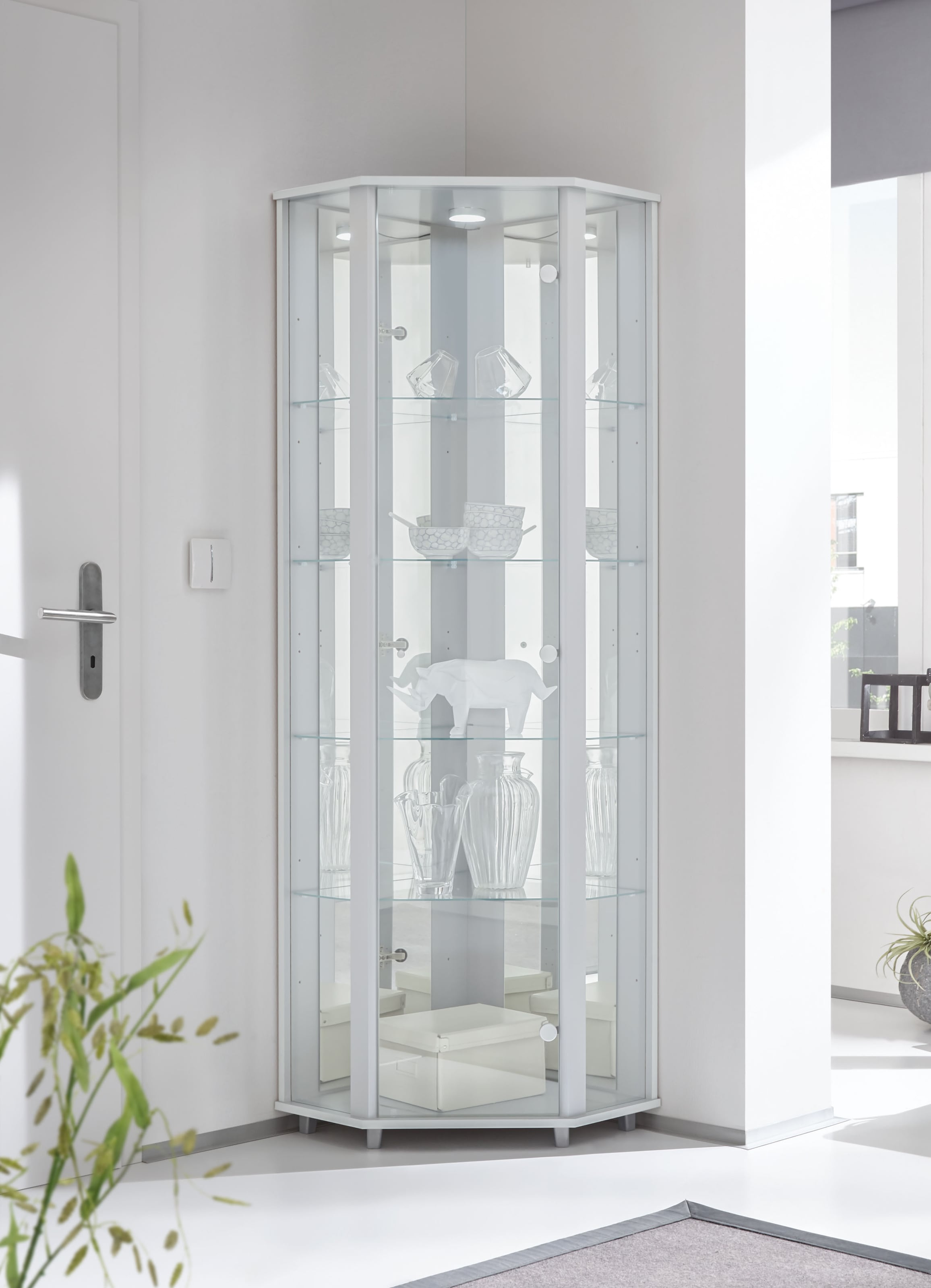 fif möbel Eckvitrine »TRIO Höhe ca. 172 cm, ink. Beleuchtung« Eckvitrine/Glasvitrine 1x Glastür, perfekt für Sammler, Sammlervitrine