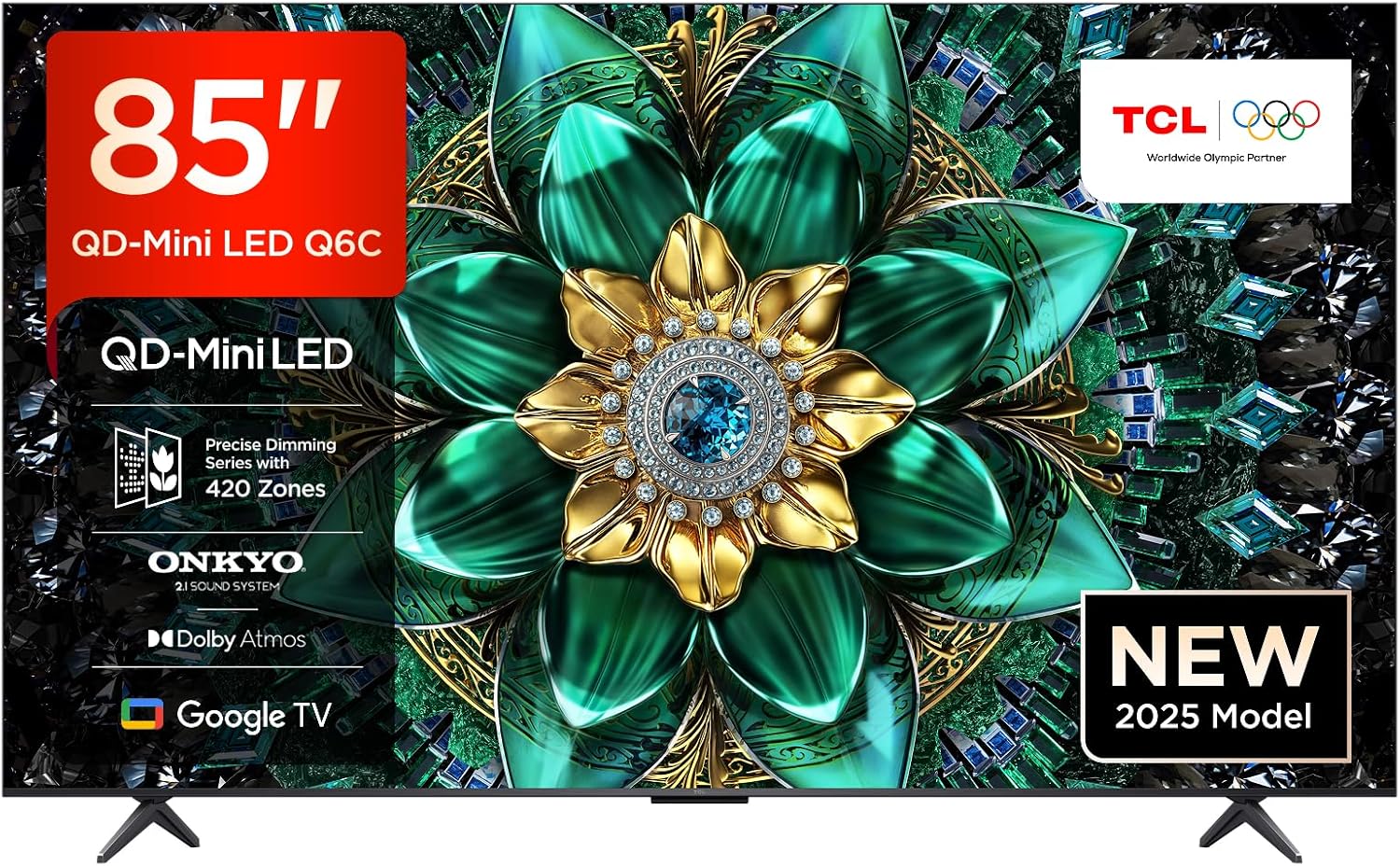 TCL 50Q6C QD-Mini LED TV, 4K HDR Premium 1000nits, Smart TV alimenté par Google (Dolby Vision IQ et Atmos, système Audio Onkyo 2.1, Motion Clarity Pro 144Hz, Game Master, contrôle Vocal Mains Libres) [Classe énergétique E]