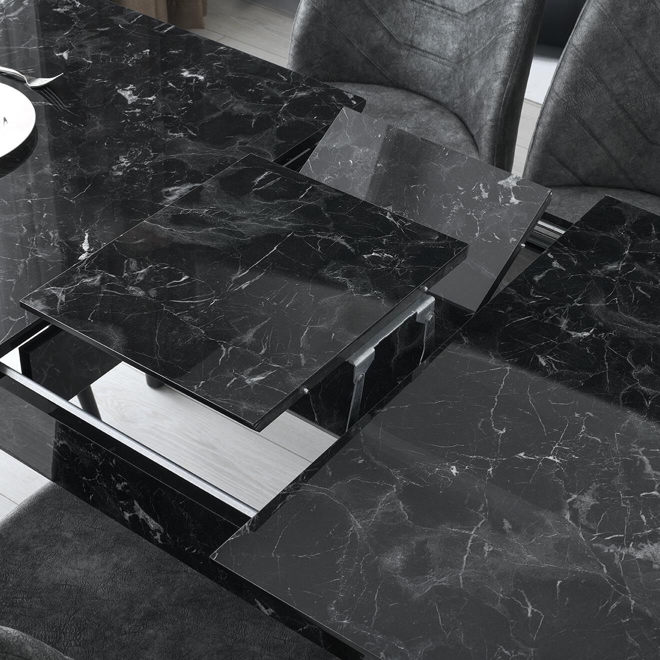 Wooden Art Table de salle à manger Lotus anthracite - 130x75x80 cm