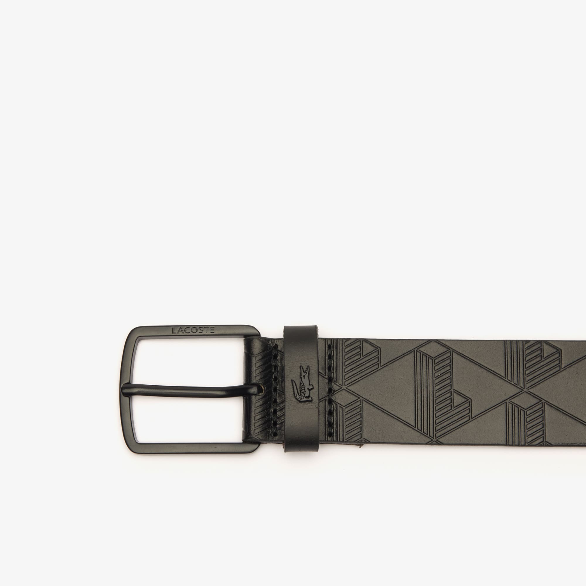 Ceinture en cuir monogramme en relief Ceintures - Noir - Lacoste - Homme