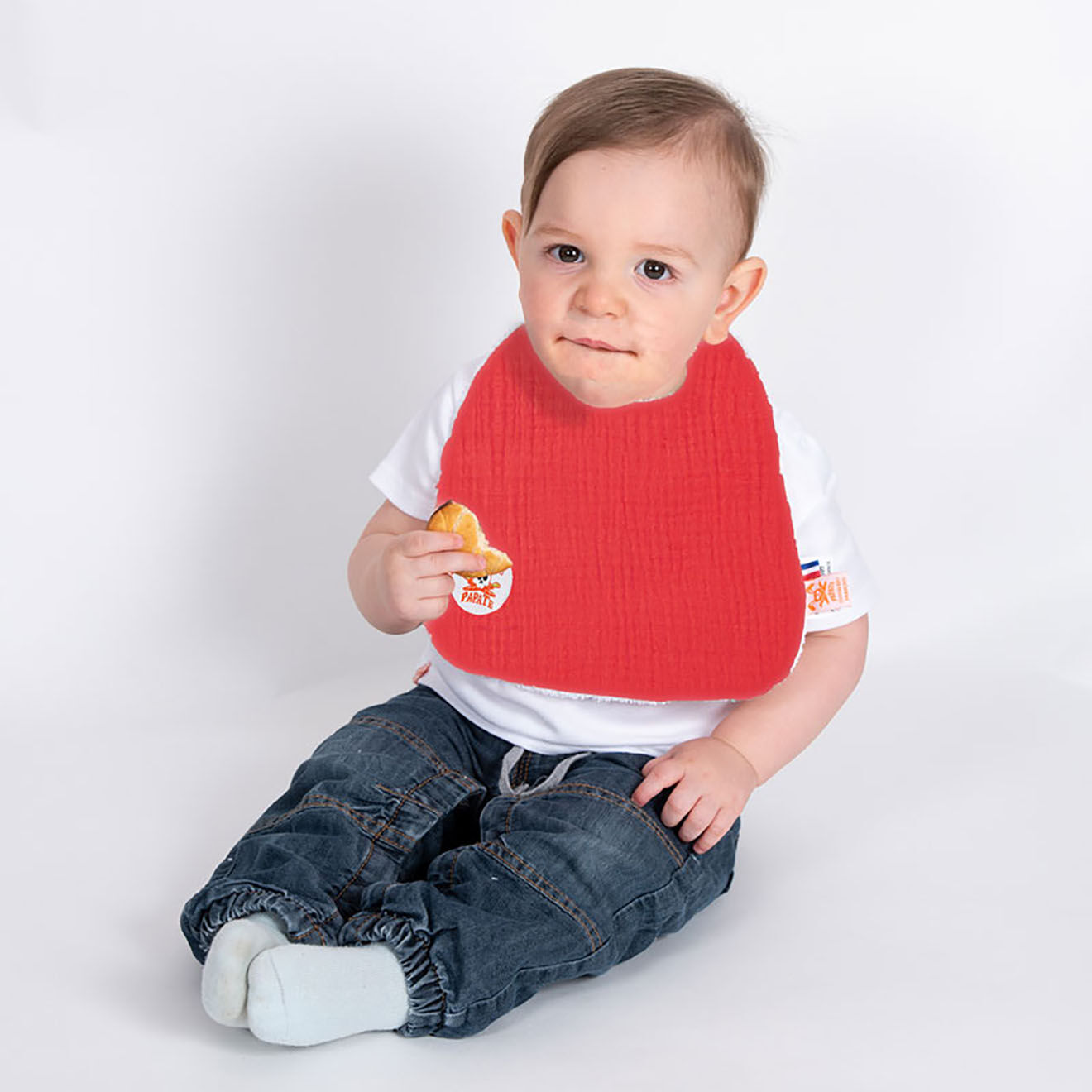 Papate Bavoir en Coton Bio fraise - 20x25 cm