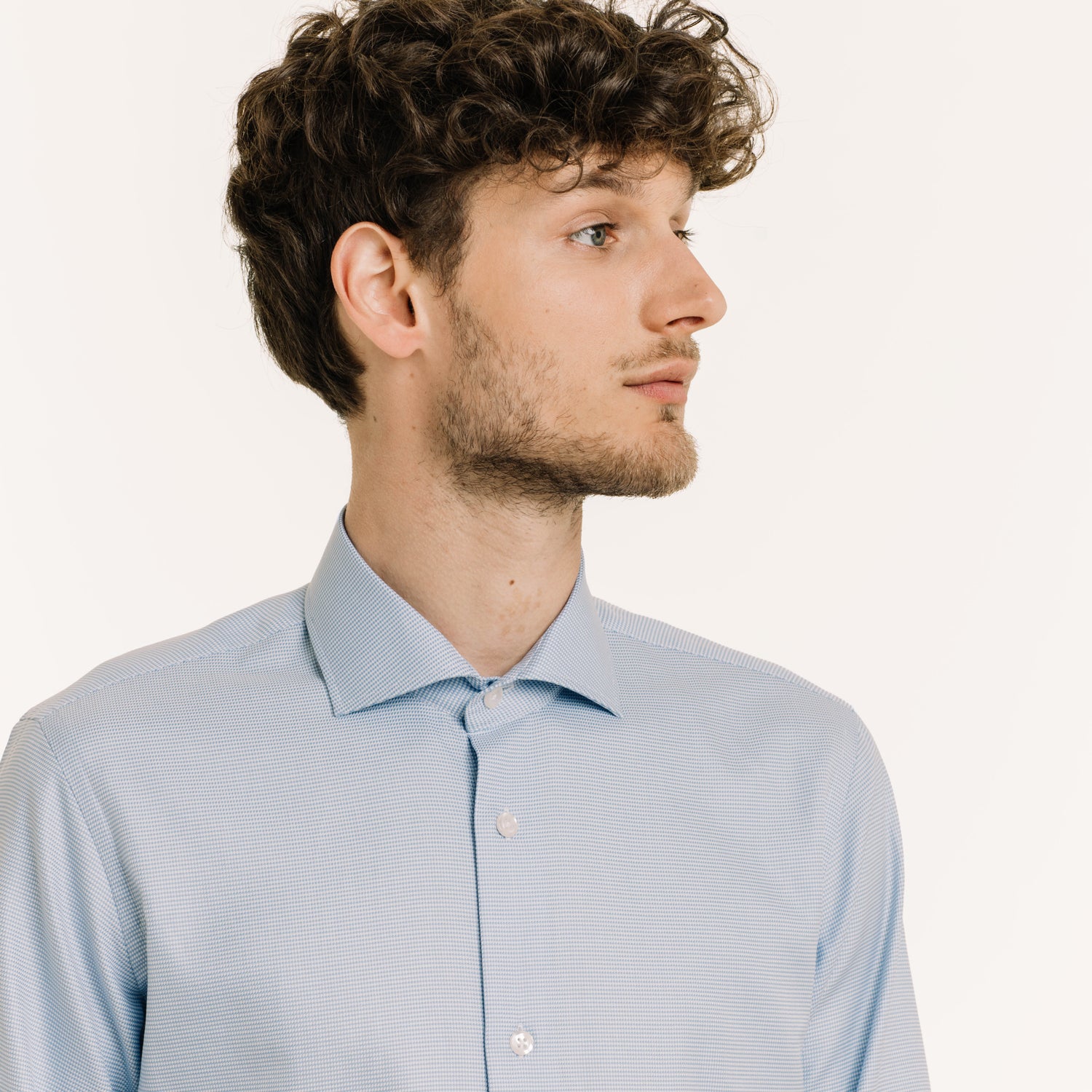 Fitted shirt in blue double-twisted houndstooth Oxford