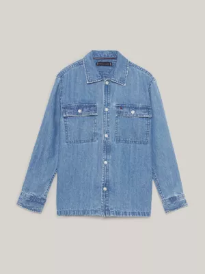 Camisa jeans com bolso de aba