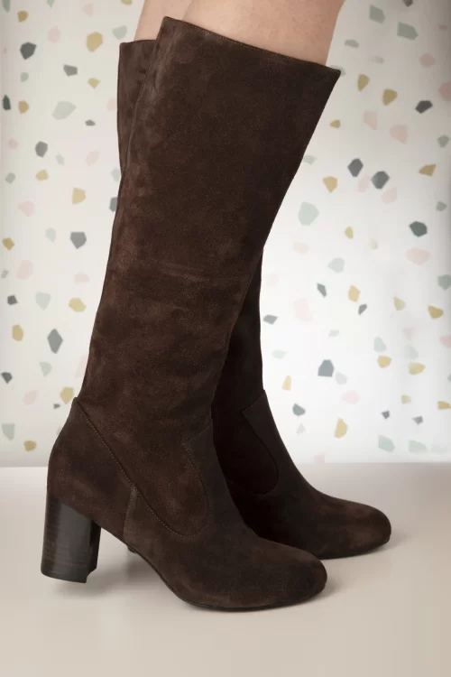Lola Ramona ♥ Topvintage Eve Timeless suède laarzen in donkerbruin