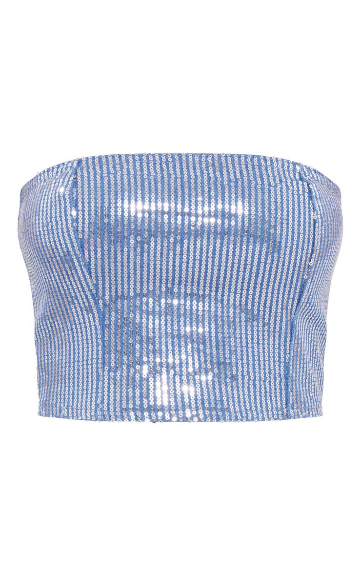 Light Blue Wash Top Bandeau À Sequins