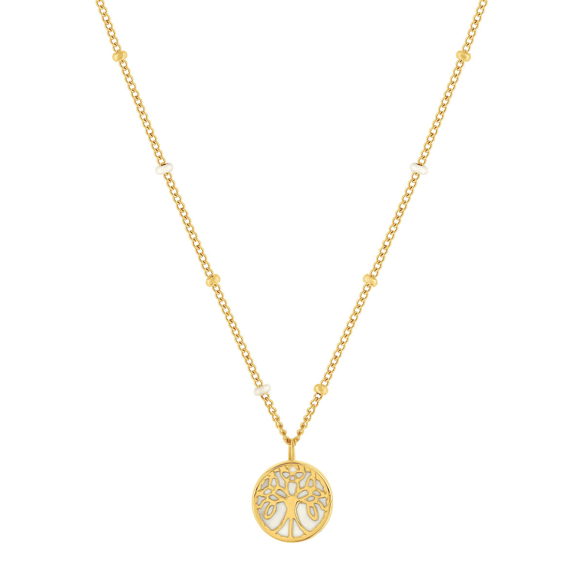 Collier acier doré arbre de vie laque blanche 46 cm
