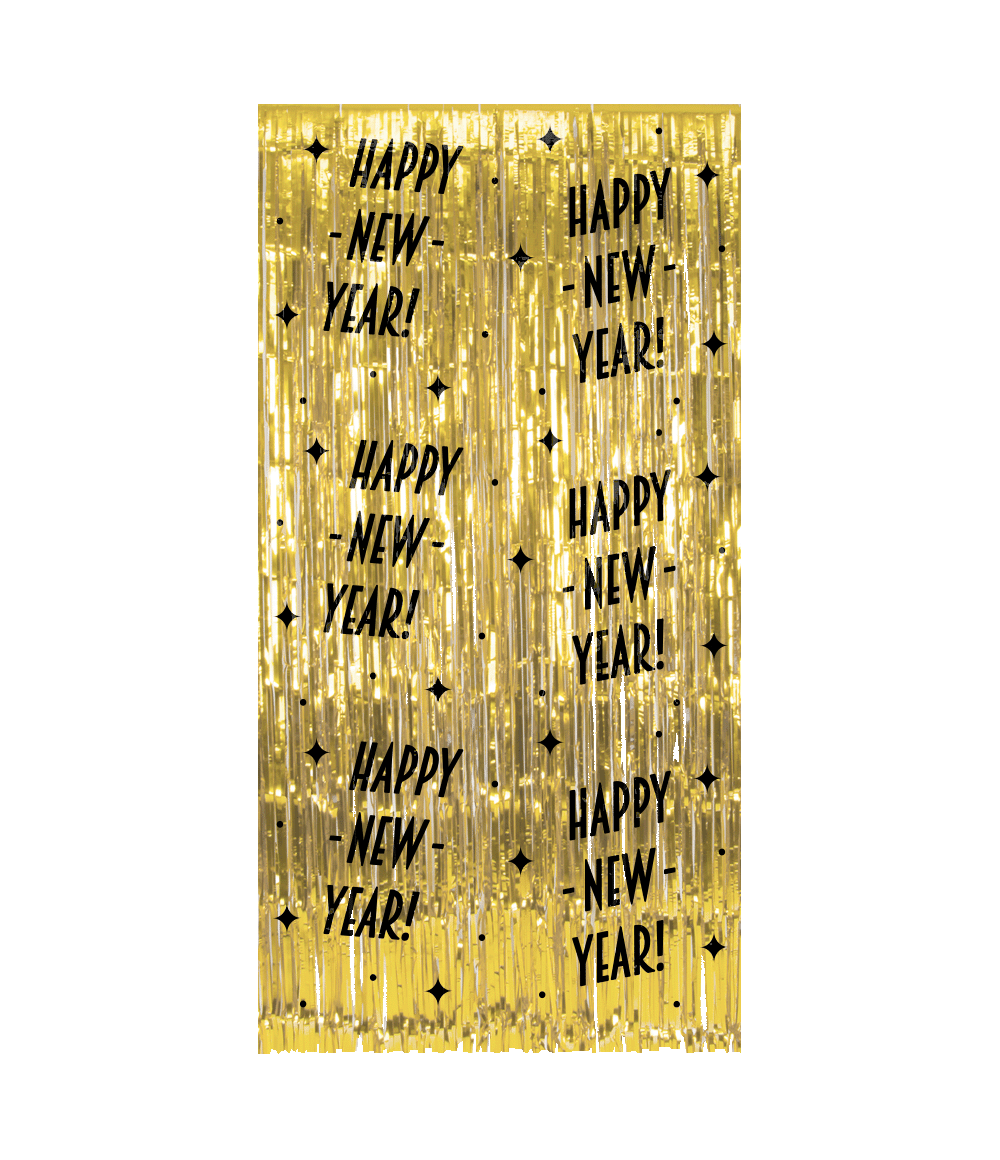 Happy New Year Deurgordijn Goud Zwart