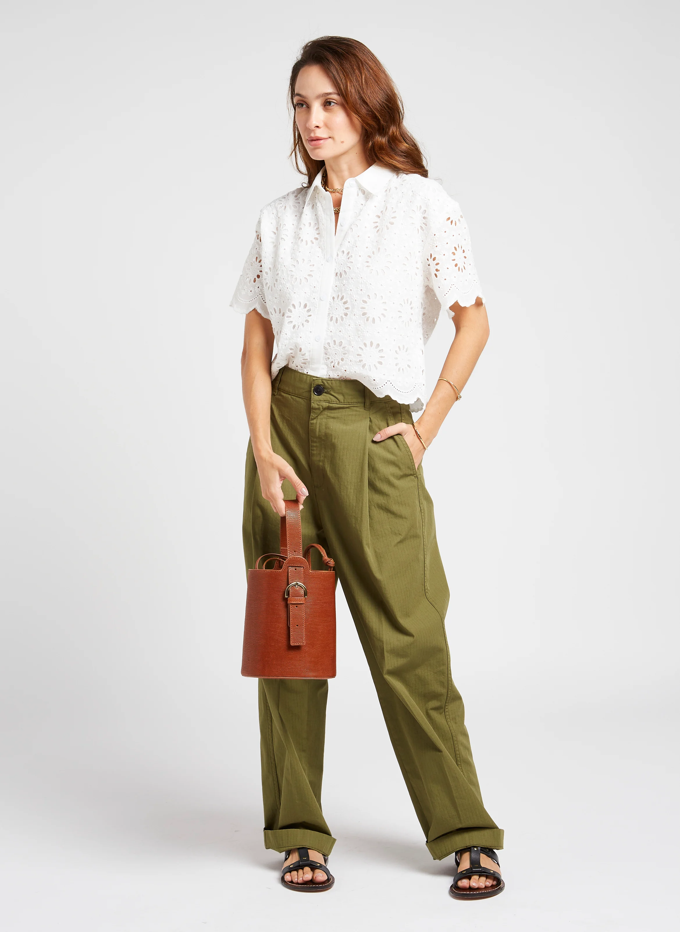 ATIKA - Sac seau en cuir mélangé | Marron